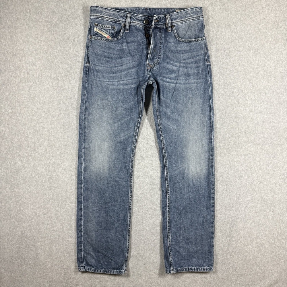 Diesel Jeans Men 31x30 Blue Larkee Straight Leg Medium Wash Whiskered 0800Z